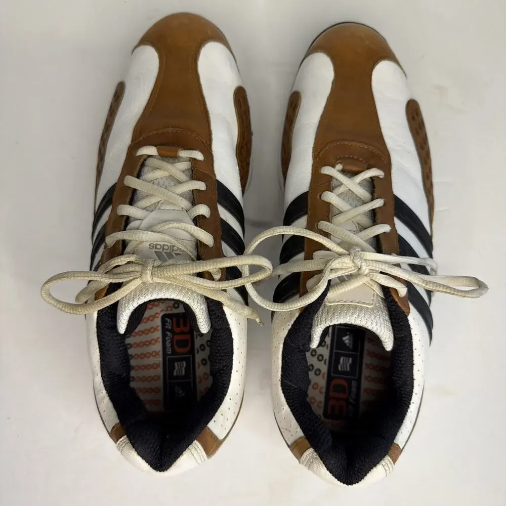 Adidas Mens Size 10 Golf Shoes White Brown Leather Spiked Art No 816147